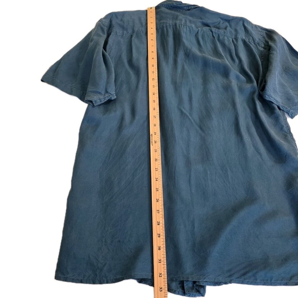 Vtg Stone Silks Shirt Mens L Teal SS Lightweight Button Down Pockets Boho Retro - Picture 6 of 13